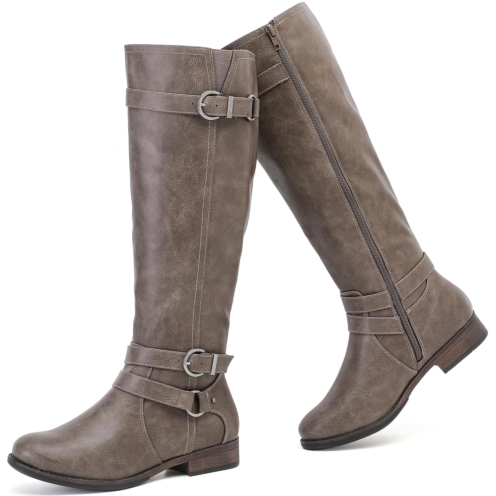Women's Knee High Boots Classic Comfort Riding Combat Boot Round Toe Side Zipper Long Tall Fall Winter Boots for Women.